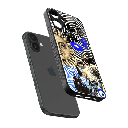 Psychedelic Vibes sleek iphone 16 plus cover with tempered glass back and TPU edges