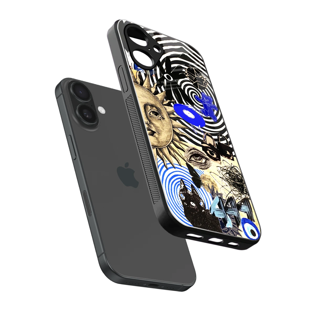 Psychedelic Vibes sleek iPhone 16 cover with tempered glass back and TPU edges