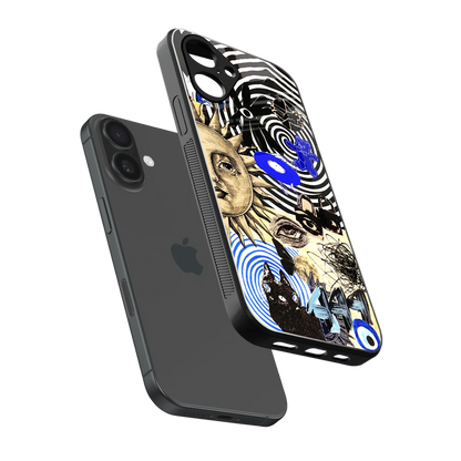 Psychedelic Vibes sleek iPhone 16 cover with tempered glass back and TPU edges