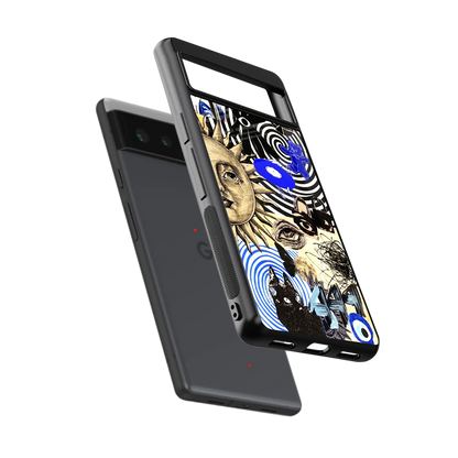 Psychedelic Vibes sleek google pixel 6a cover with tempered glass back and TPU edges