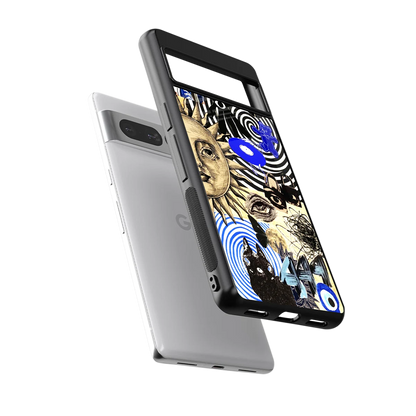 Psychedelic Vibes sleek google pixel 7 pro cover with tempered glass back and TPU edges
