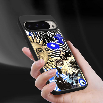 Psychedelic Vibes sleek google pixel 9 pro cover with tempered glass back and TPU edges