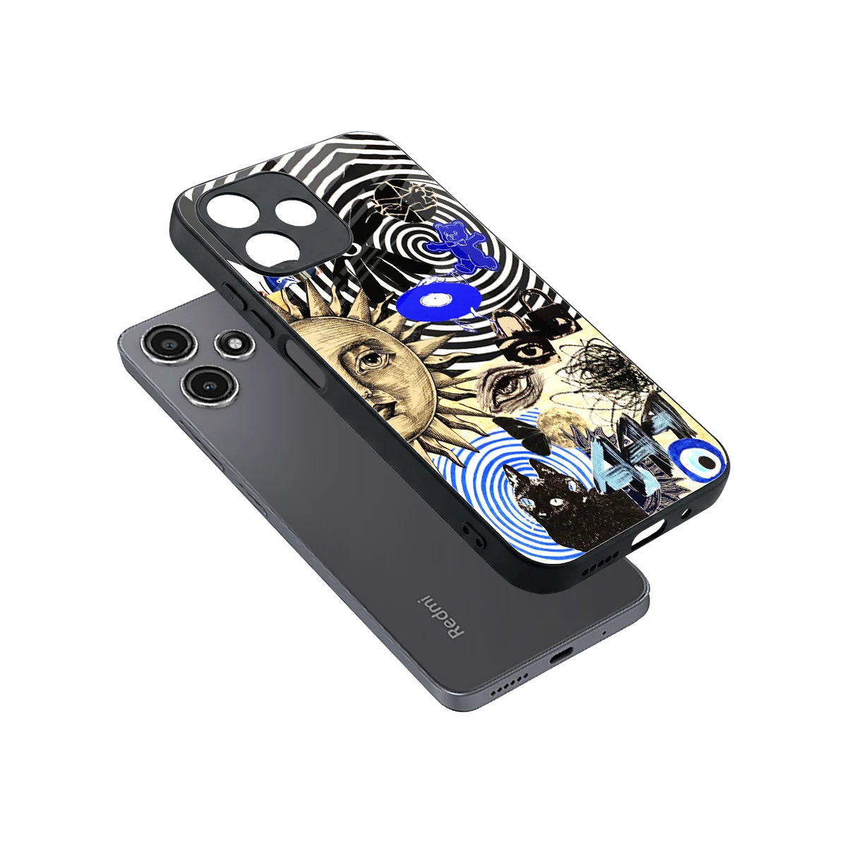 Psychedelic Vibes sleek redmi 12 5g cover with tempered glass back and TPU edges