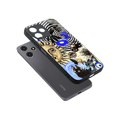 Psychedelic Vibes sleek redmi 12 5g cover with tempered glass back and TPU edges
