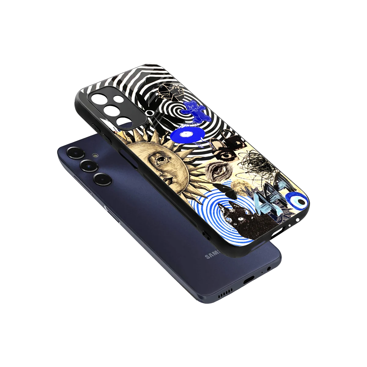 Psychedelic Vibes sleek samsung galaxy m14 5g cover with tempered glass back and TPU edges