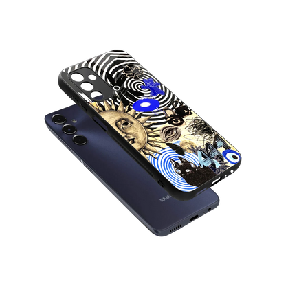 Psychedelic Vibes sleek samsung galaxy m14 5g cover with tempered glass back and TPU edges