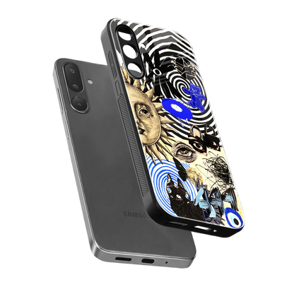 Psychedelic Vibes sleek samsung galaxy m56 5g cover with tempered glass back and TPU edges