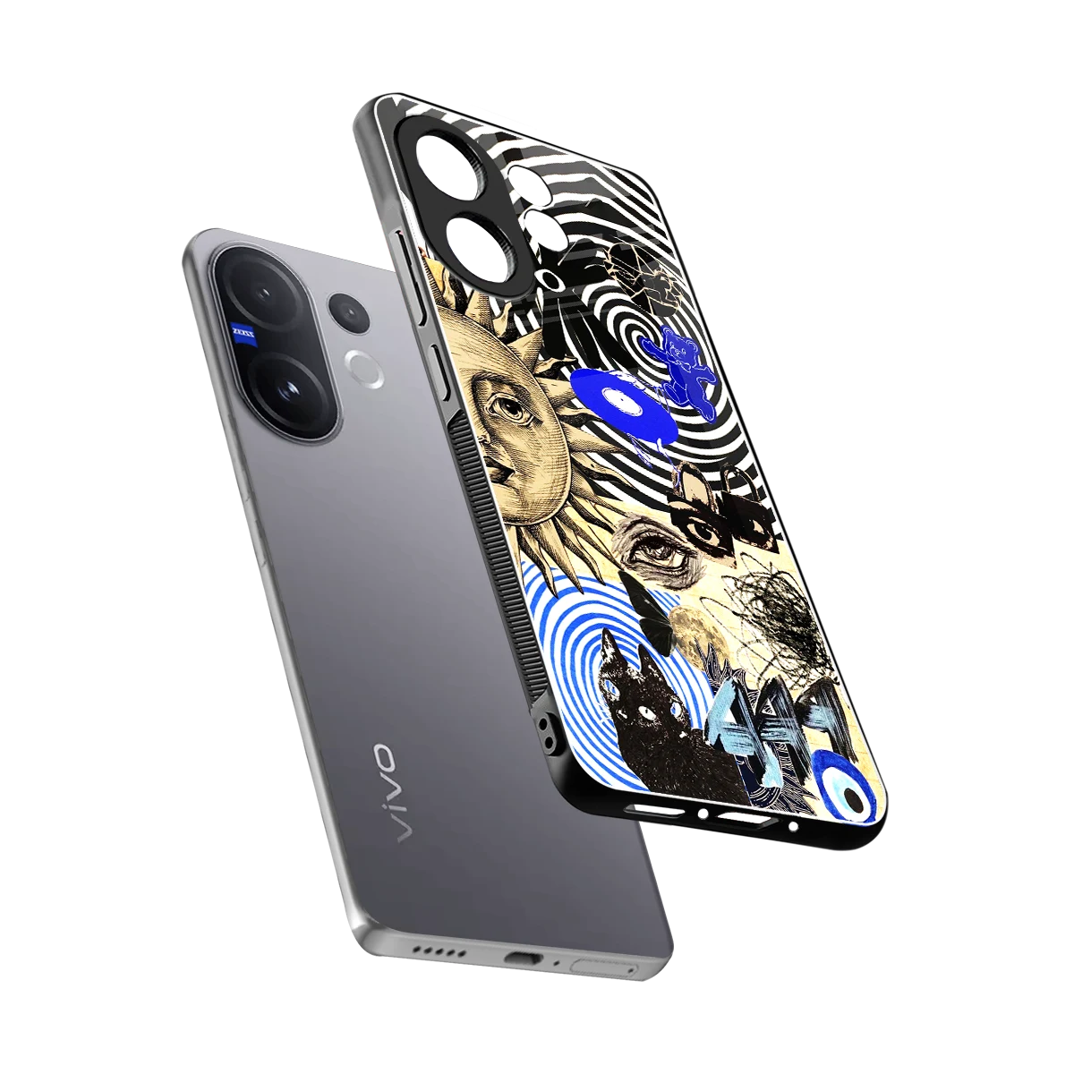 Psychedelic Vibes sleek vivo v60 cover with tempered glass back and TPU edges