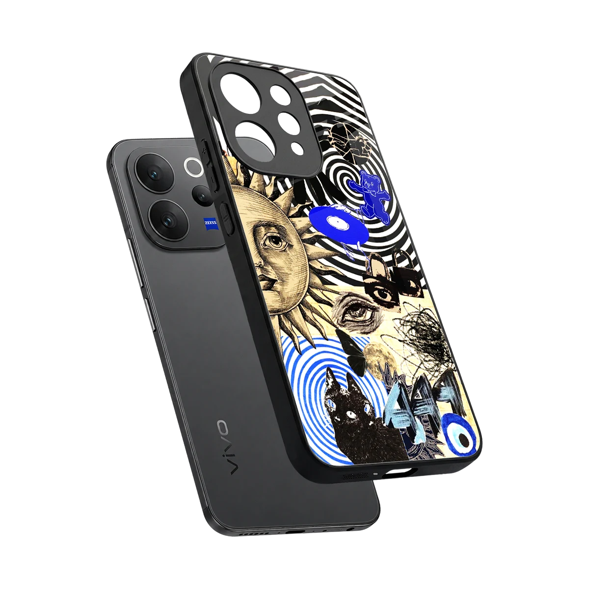 Psychedelic Vibes sleek vivo v70 cover with tempered glass back and TPU edges