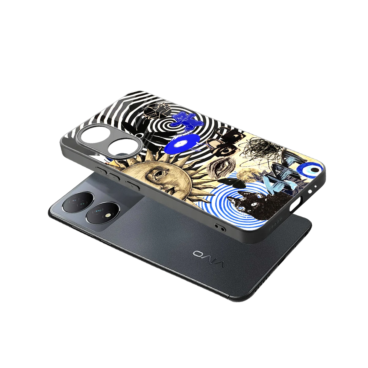 Psychedelic Vibes sleek Vivo-y100 cover with tempered glass back and TPU edges
