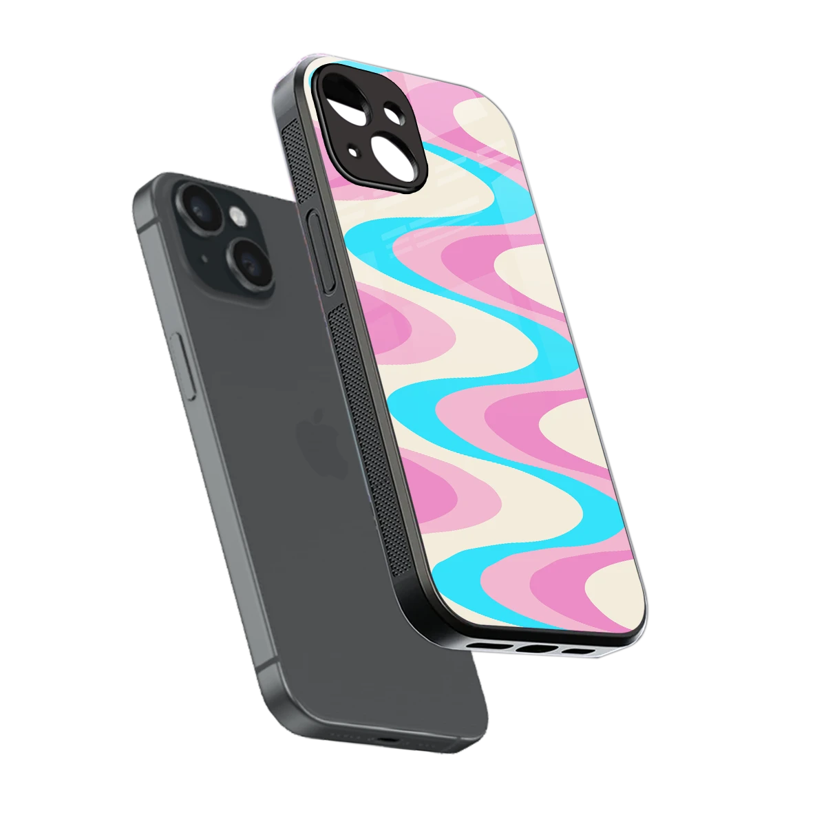Psychedelic Zig sleek iphone 14 cover with tempered glass back and TPU edges