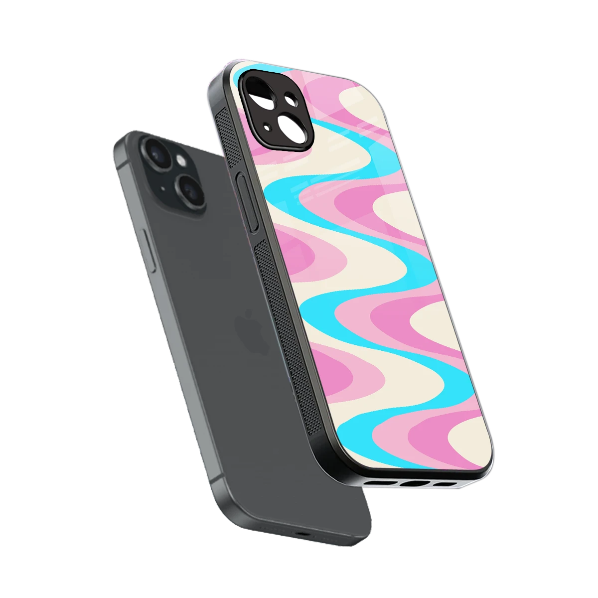 Psychedelic Zig sleek iphone 15 plus cover with tempered glass back and TPU edges