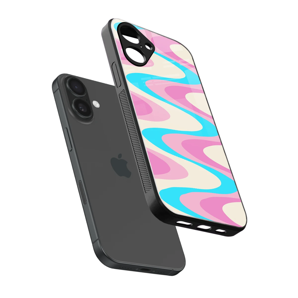 Psychedelic Zig sleek iPhone 16 cover with tempered glass back and TPU edges