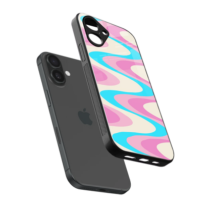 Psychedelic Zig sleek iPhone 16 cover with tempered glass back and TPU edges