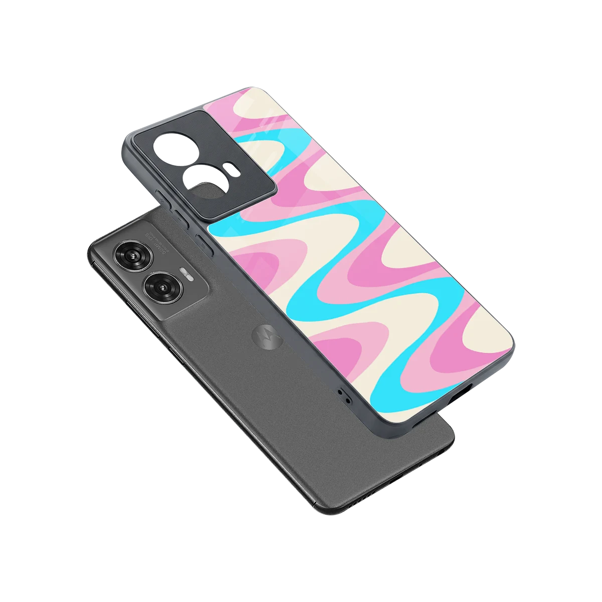 Psychedelic Zig sleek motorola edge 50 fusion cover with tempered glass back and TPU edges