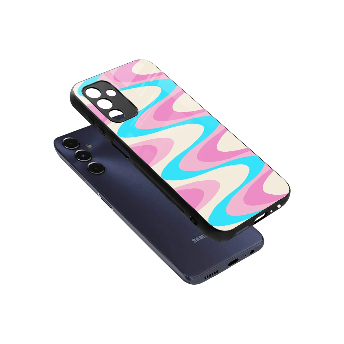 Psychedelic Zig sleek samsung galaxy m14 5g cover with tempered glass back and TPU edges