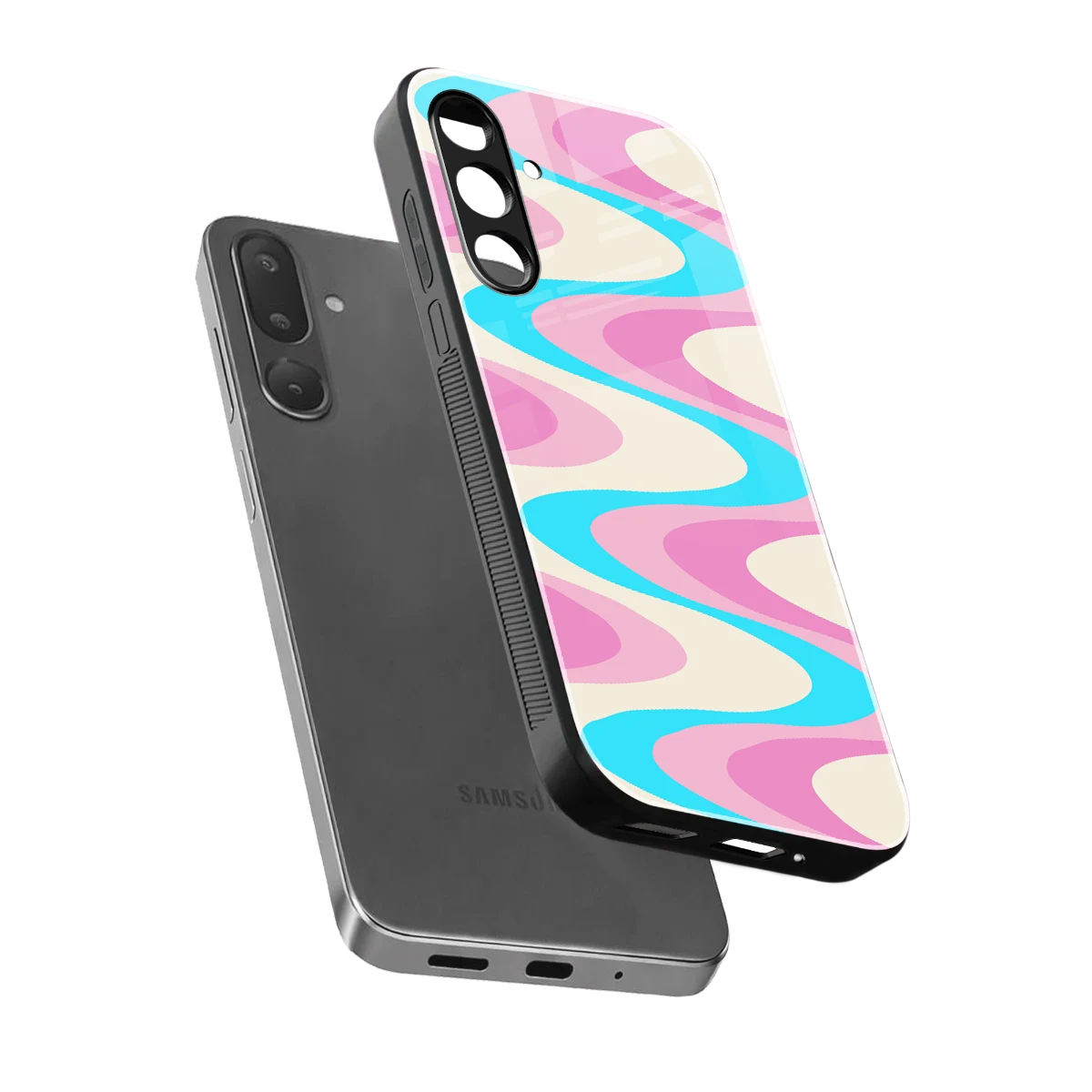 Psychedelic Zig sleek samsung galaxy m56 5g cover with tempered glass back and TPU edges
