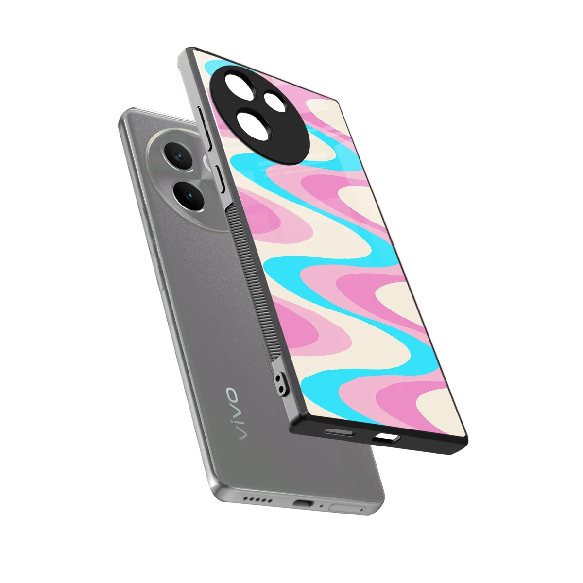 Psychedelic Zig sleek vivo v30e cover with tempered glass back and TPU edges