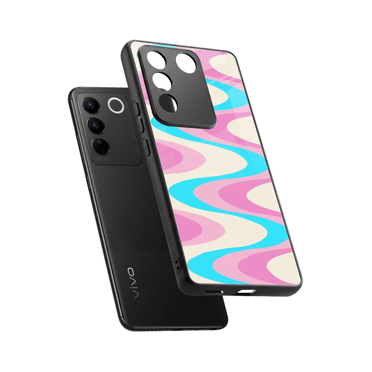 Psychedelic Zig sleek vivo v27 5g cover with tempered glass back and TPU edges