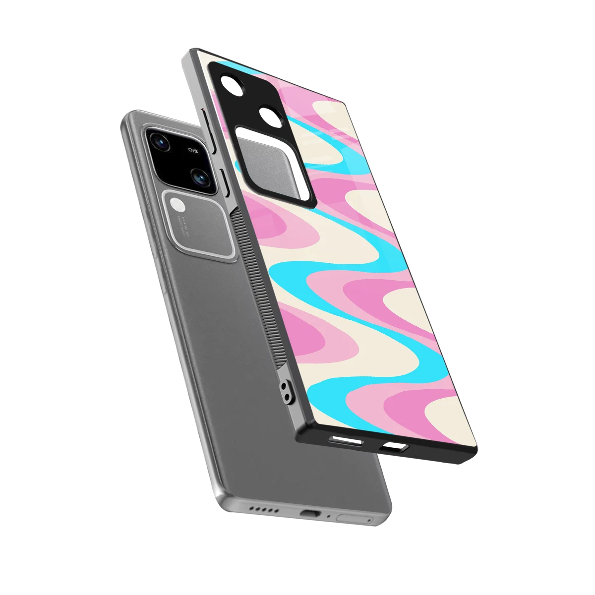 Psychedelic Zig sleek vivo v30 cover with tempered glass back and TPU edges