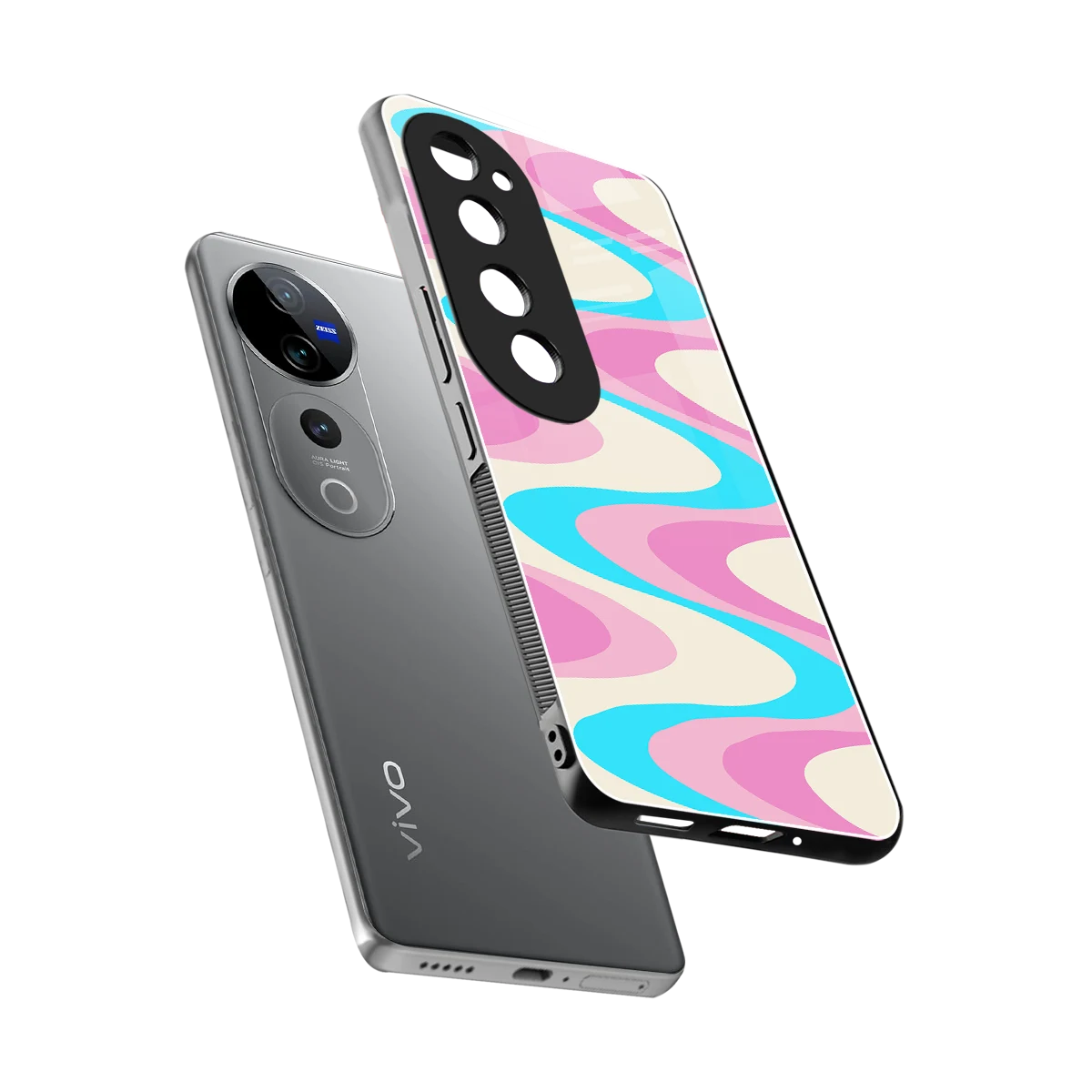 Psychedelic Zig sleek vivo v40 pro cover with tempered glass back and TPU edges