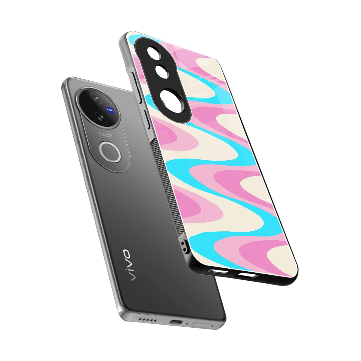 Psychedelic Zig sleek vivo v50 cover with tempered glass back and TPU edges