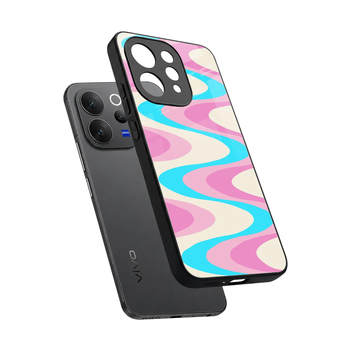 Psychedelic Zig sleek vivo v70 cover with tempered glass back and TPU edges