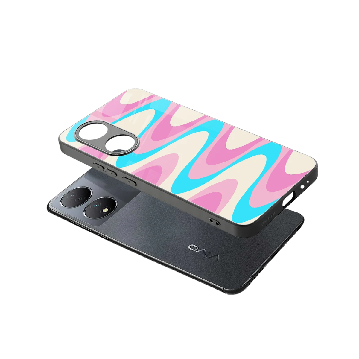 Psychedelic Zig sleek Vivo-y100 cover with tempered glass back and TPU edges