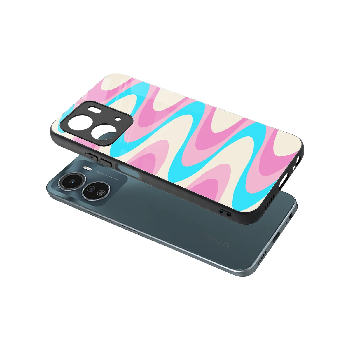 Psychedelic Zig sleek vivo y16 cover with tempered glass back and TPU edges
