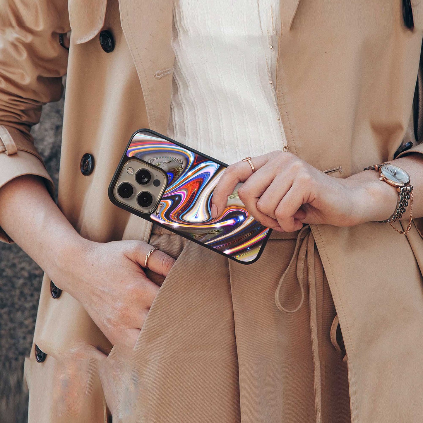 Psychedelic Marble Phone Case for Iphone 16 | Glass Case