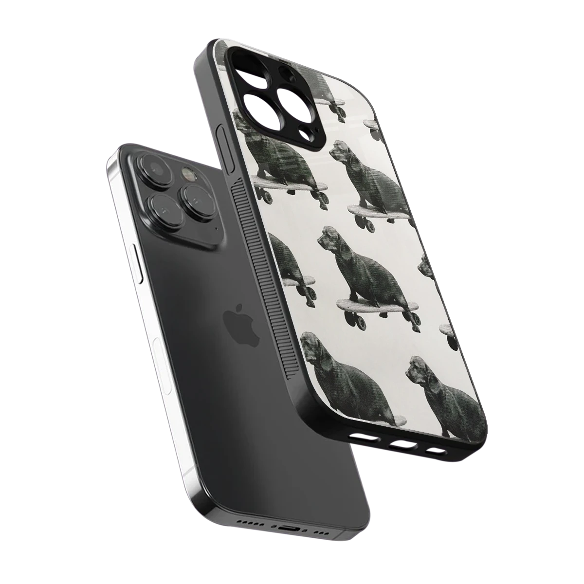 Pup Skater sleek iphone 15 pro cover with tempered glass back and TPU edges