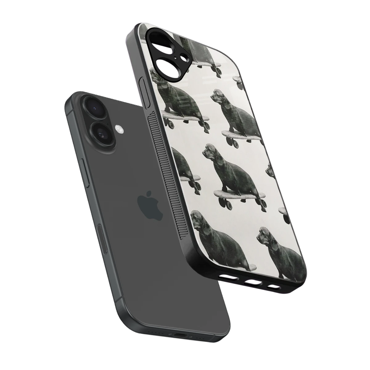 Pup Skater sleek iPhone 16 cover with tempered glass back and TPU edges