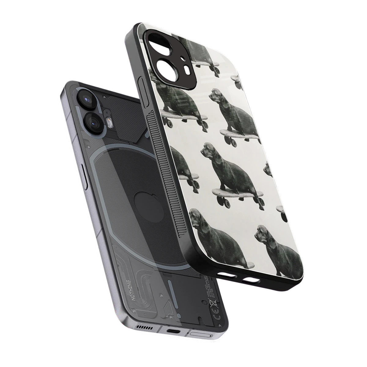Pup Skater sleek nothing phone 2 cover with tempered glass back and TPU edges