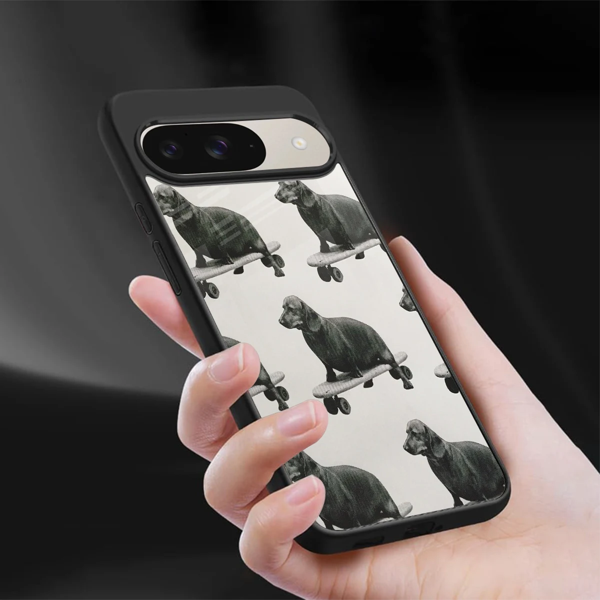 Pup Skater sleek google pixel 9 cover with tempered glass back and TPU edges