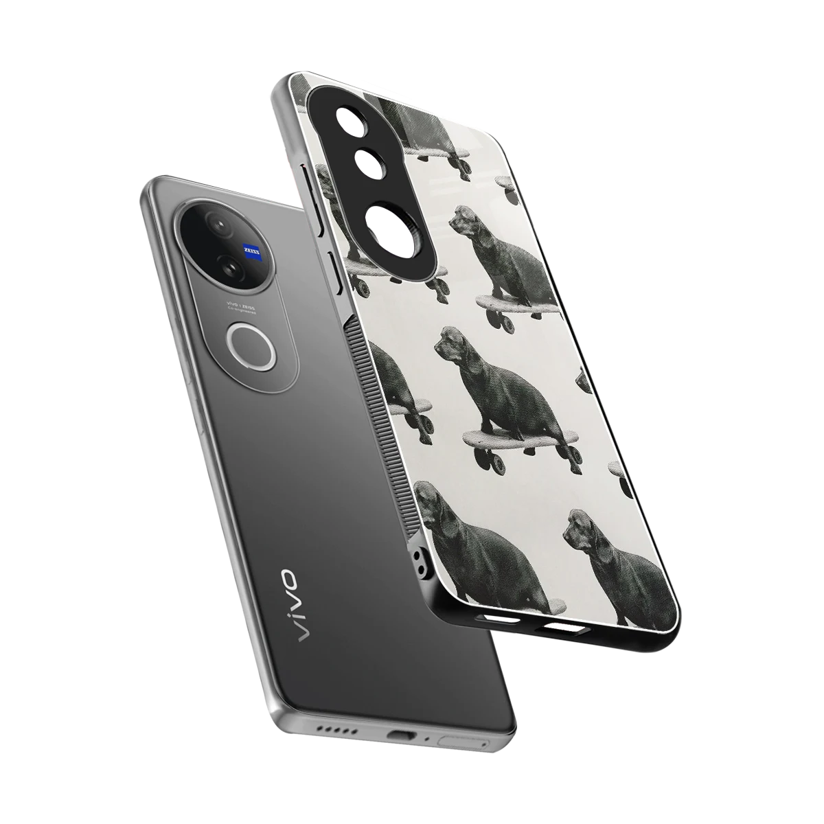 Pup Skater sleek vivo v50 cover with tempered glass back and TPU edges