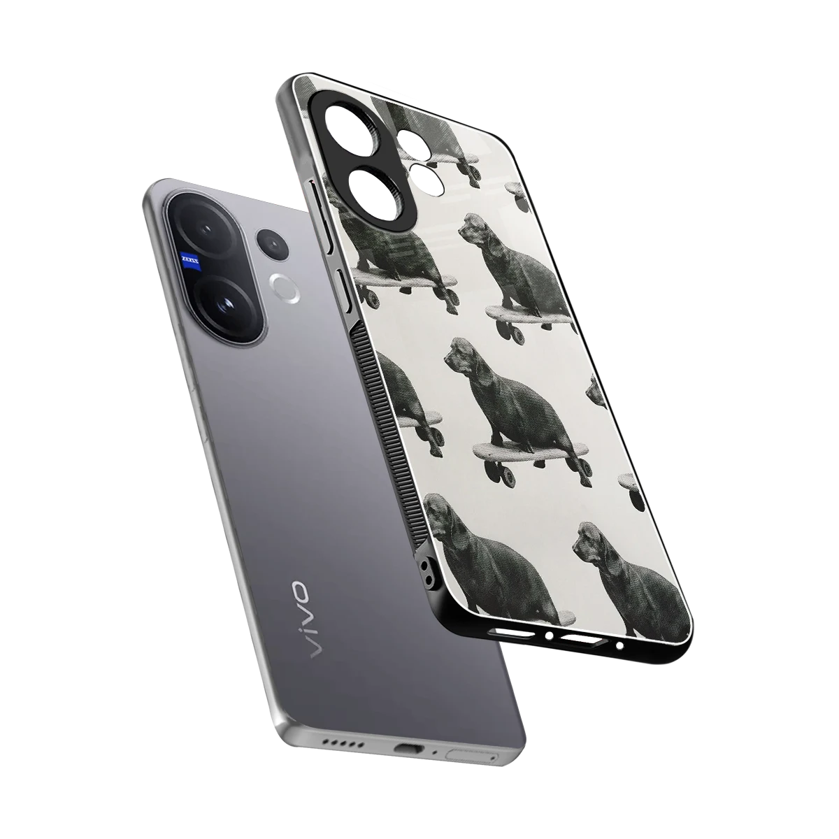 Pup Skater sleek vivo v60 cover with tempered glass back and TPU edges