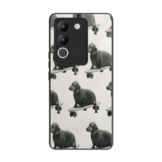 Pup Skater back phone cover | glass case for vivo y200 5g