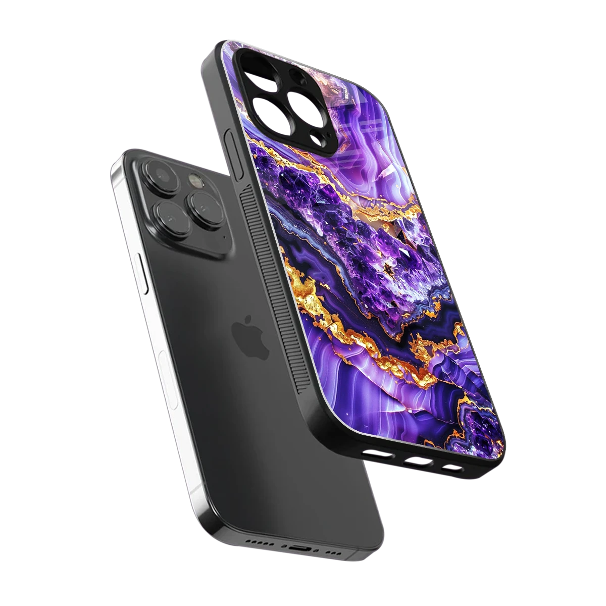 Purple Majesty sleek iphone 15 pro cover with tempered glass back and TPU edges