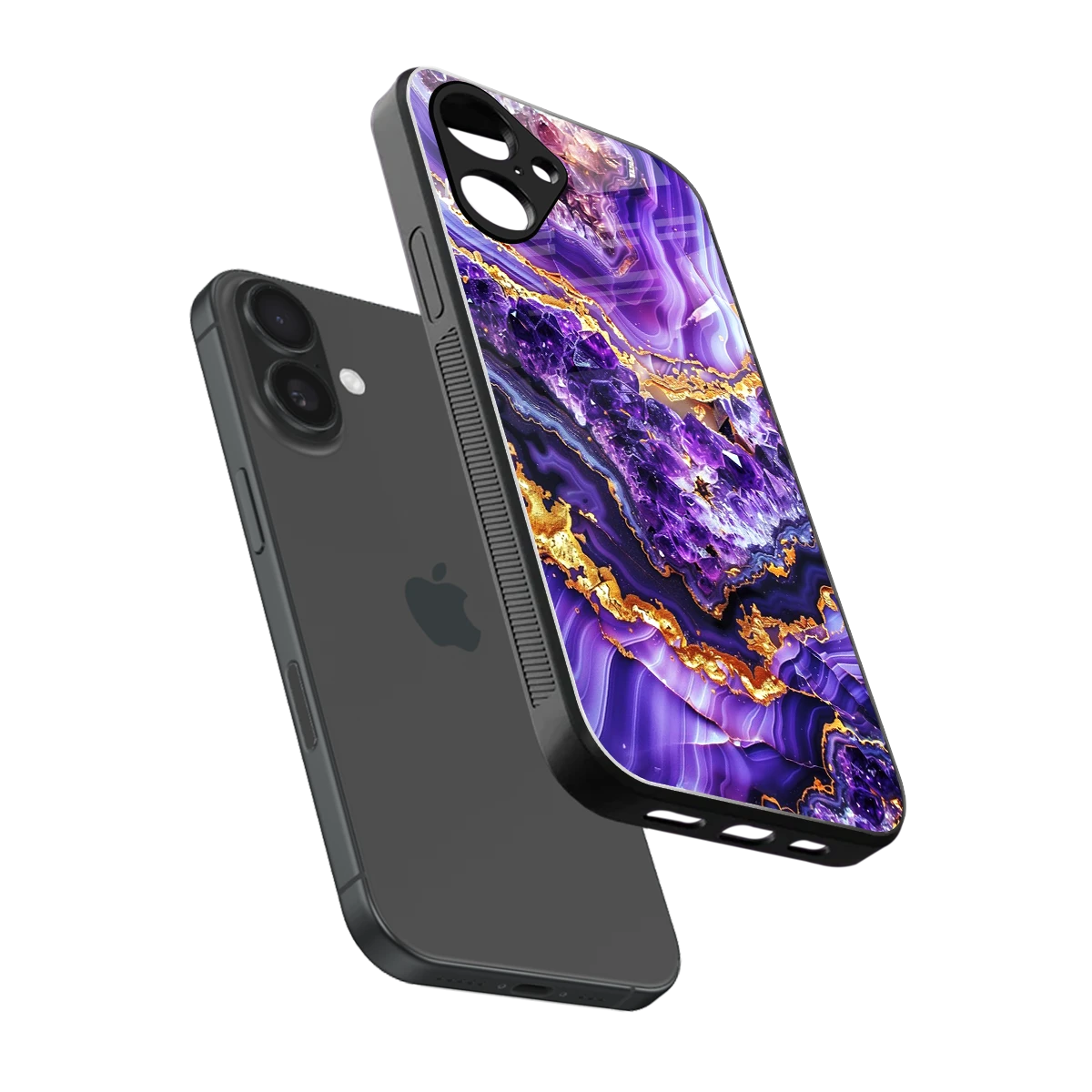 Purple Majesty sleek iPhone 16 cover with tempered glass back and TPU edges