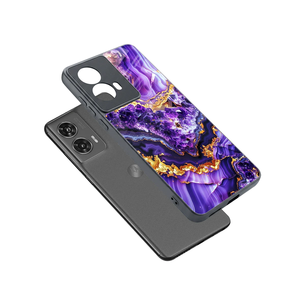 Purple Majesty sleek motorola edge 50 fusion cover with tempered glass back and TPU edges