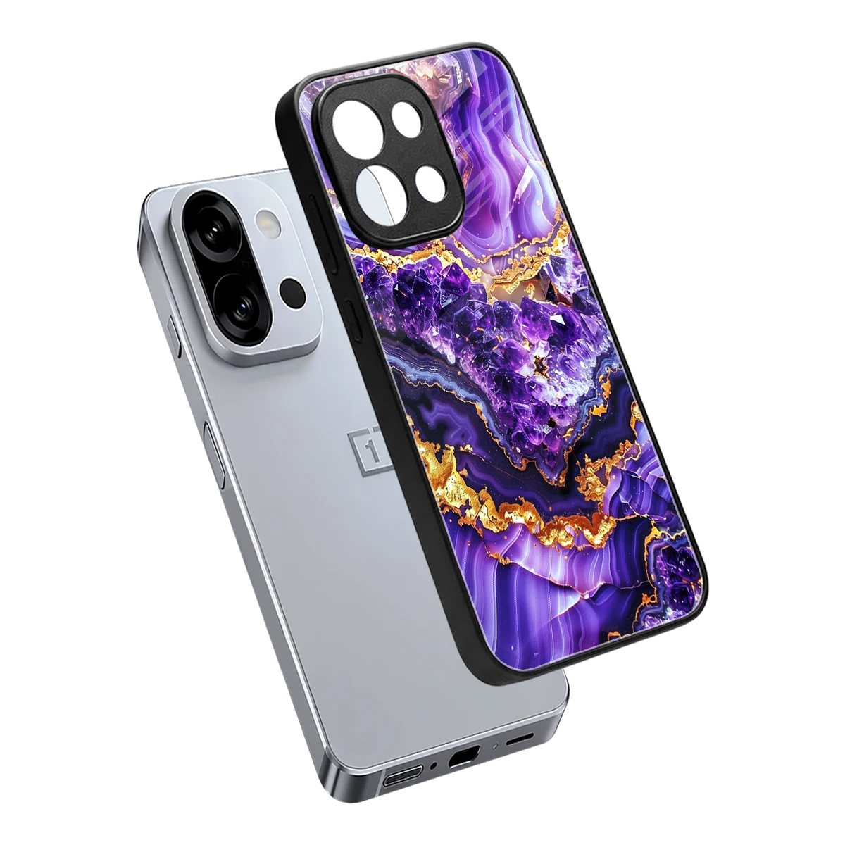 Purple Majesty sleek oneplus 13s cover with tempered glass back and TPU edges