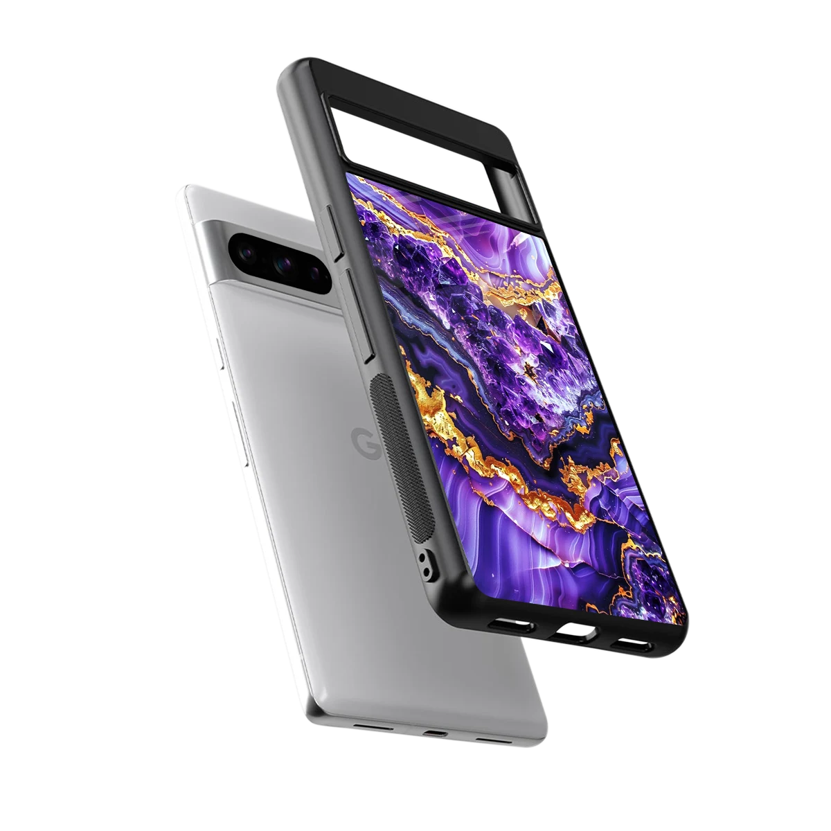 Purple Majesty sleek google pixel 8 pro cover with tempered glass back and TPU edges