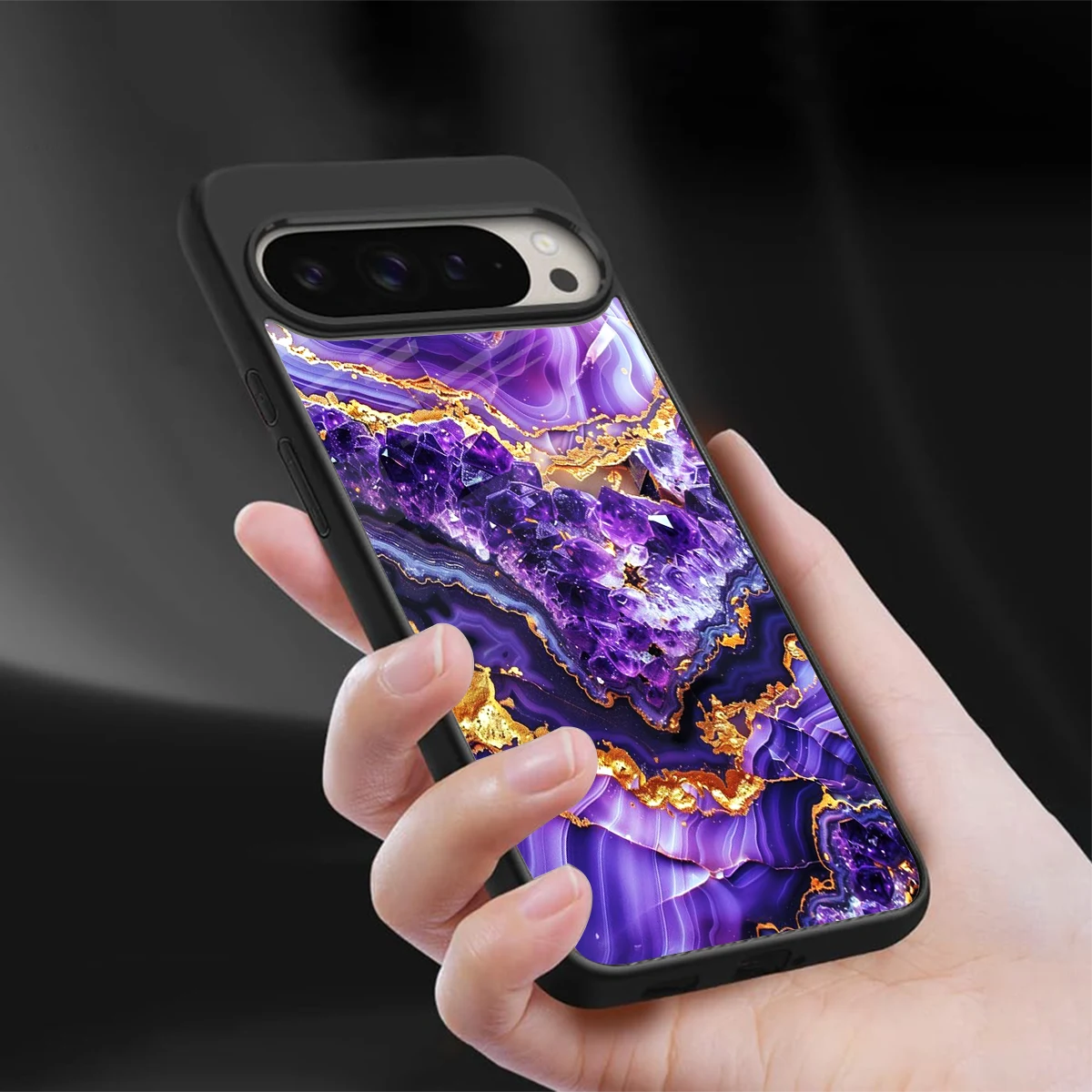 Purple Majesty sleek google pixel 9 pro cover with tempered glass back and TPU edges