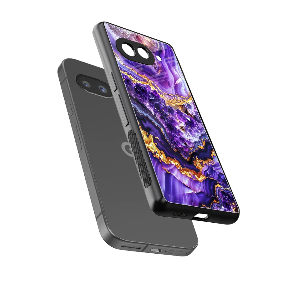 Purple Majesty sleek google pixel 10a cover with tempered glass back and TPU edges