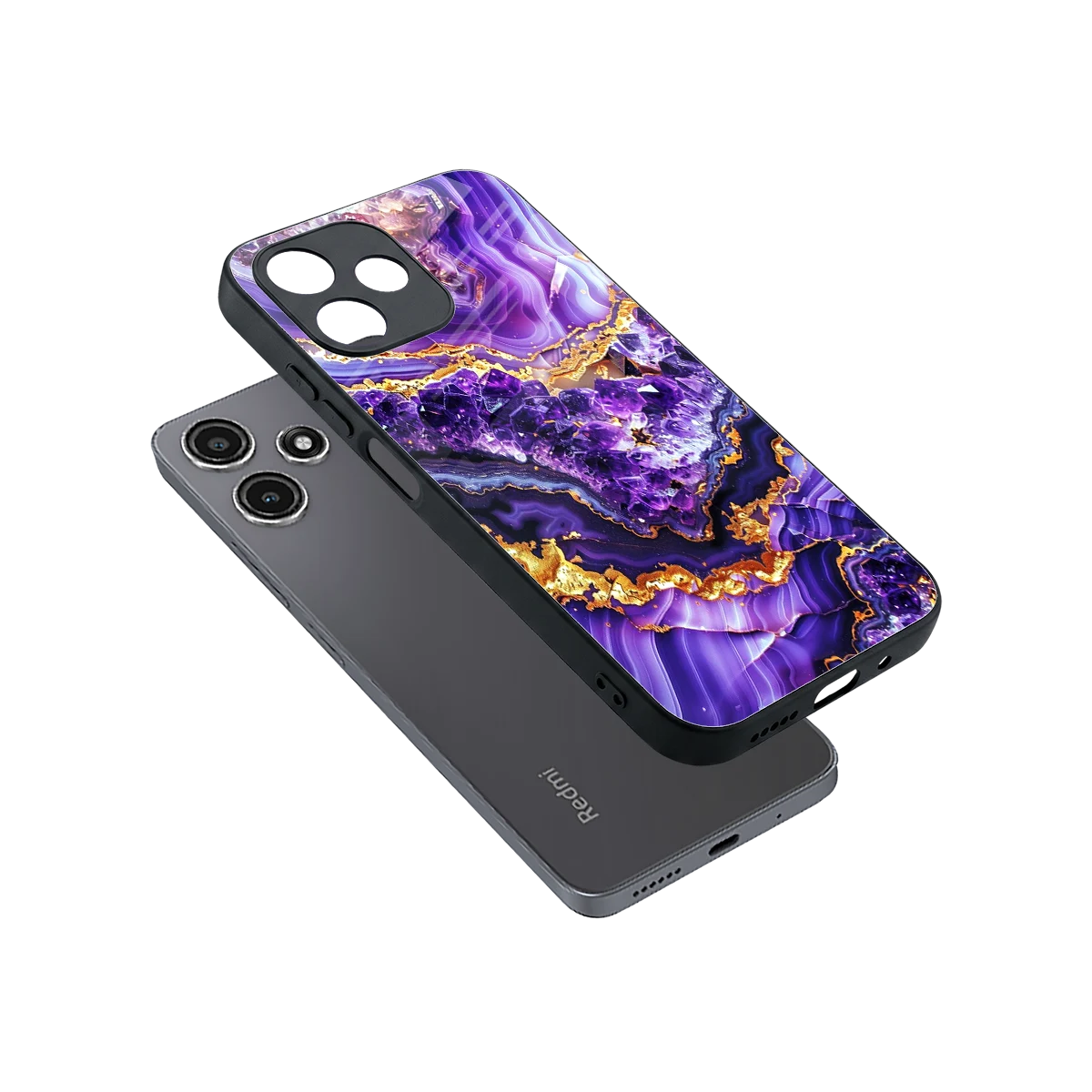Purple Majesty sleek redmi 12 5g cover with tempered glass back and TPU edges