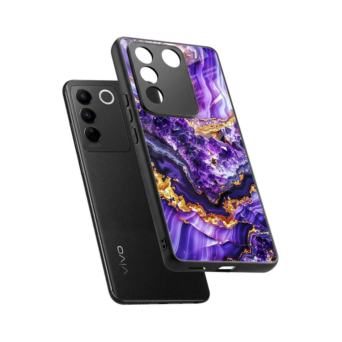 Purple Majesty sleek vivo v27 5g cover with tempered glass back and TPU edges