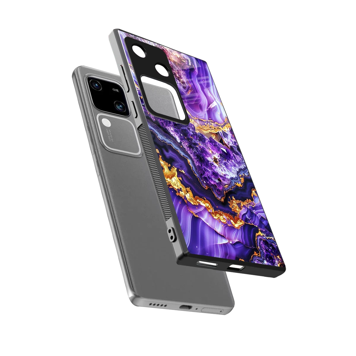 Purple Majesty sleek vivo v30 cover with tempered glass back and TPU edges