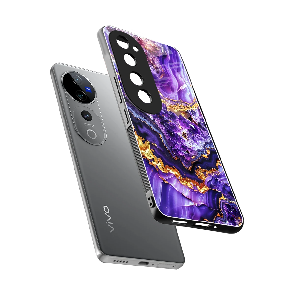 Purple Majesty sleek vivo v40 pro cover with tempered glass back and TPU edges