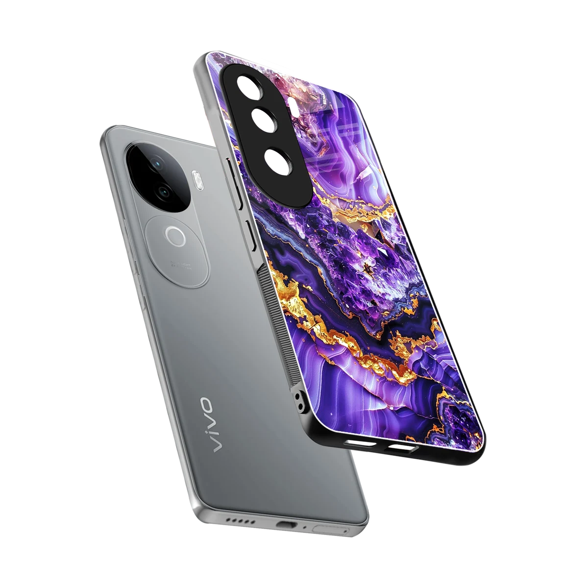 Purple Majesty sleek vivo v40e cover with tempered glass back and TPU edges