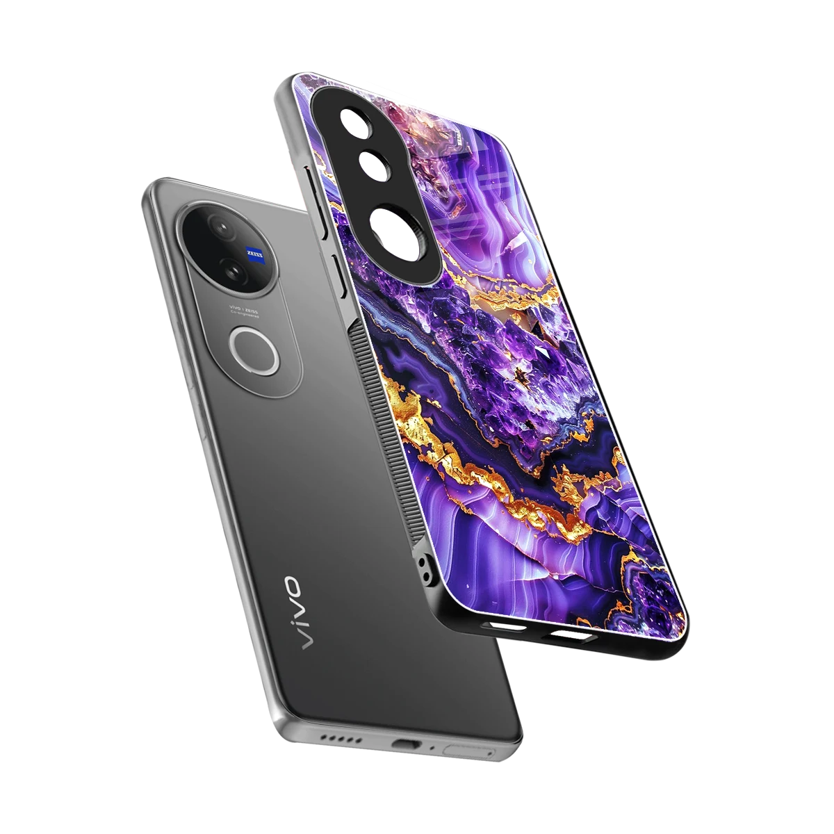 Purple Majesty sleek vivo v50 cover with tempered glass back and TPU edges
